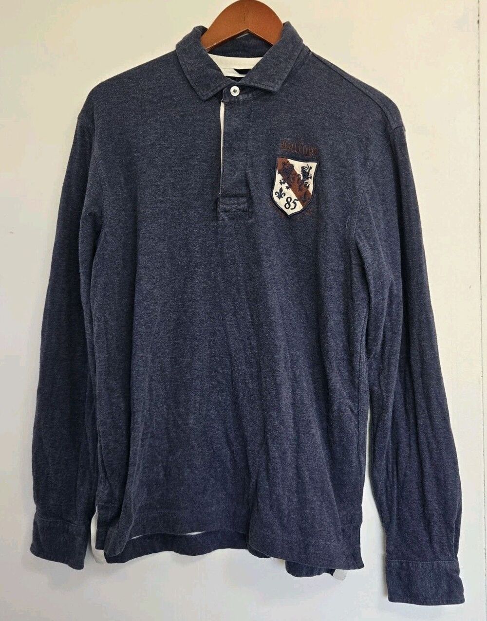 Tommy Hilfiger Mens M Shirt Blue Rugby Polo New York‎ T.H 1985 Preppy Casual Y2K